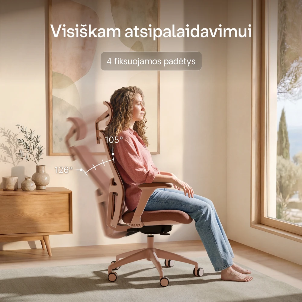 Biuro kėdė Desktronic SitOne Rožinė, 4D porankiai, 6 reguliuojami taškai, BIFMA sertifikatas
