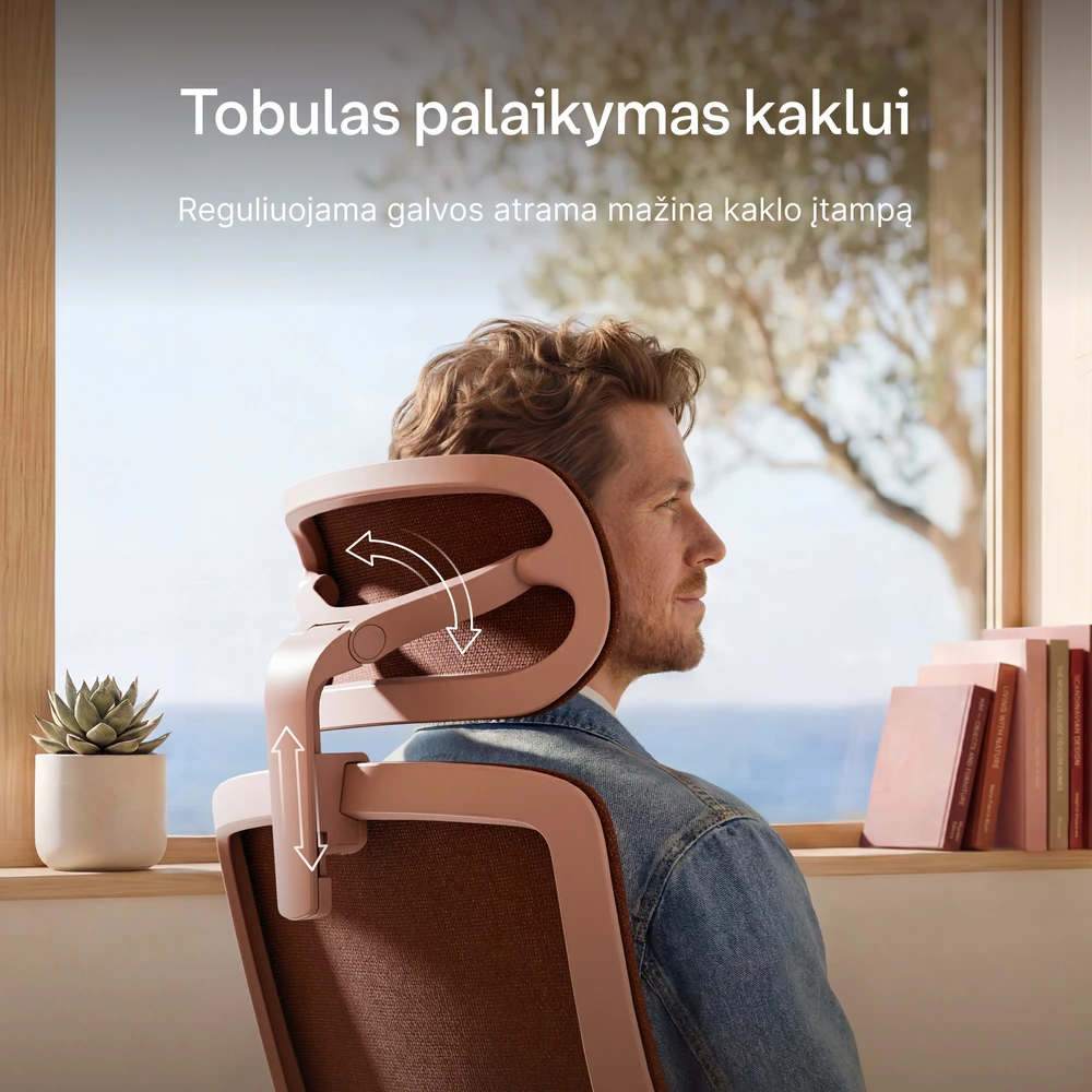 Biuro kėdė Desktronic SitOne Rožinė, 4D porankiai, 6 reguliuojami taškai, BIFMA sertifikatas
