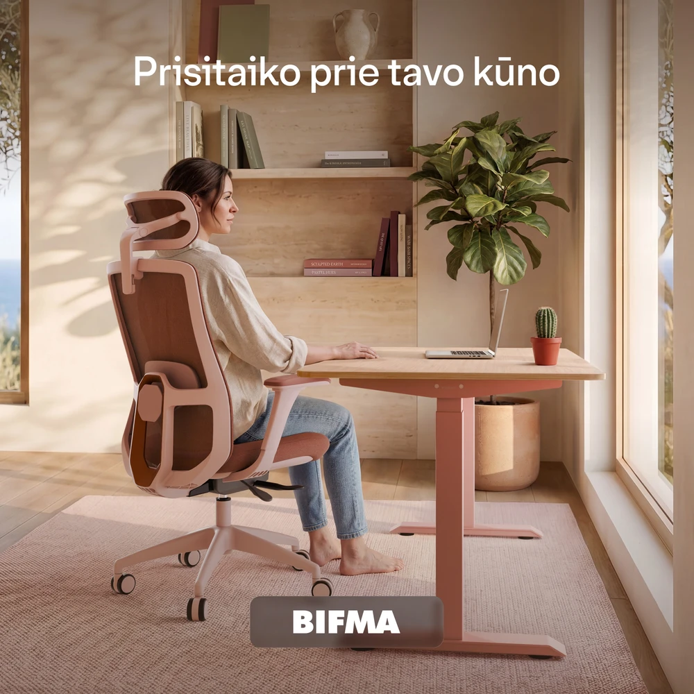 Biuro kėdė Desktronic SitOne Rožinė, 4D porankiai, 6 reguliuojami taškai, BIFMA sertifikatas