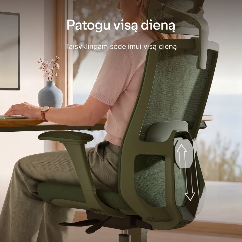 Biuro kėdė Desktronic SitOne Žalia, 4D porankiai, 6 reguliuojami taškai, BIFMA sertifikatas