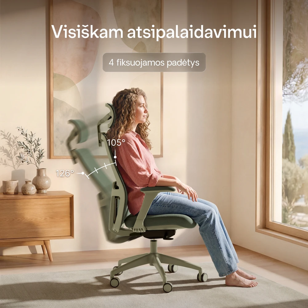 Biuro kėdė Desktronic SitOne Žalia, 4D porankiai, 6 reguliuojami taškai, BIFMA sertifikatas