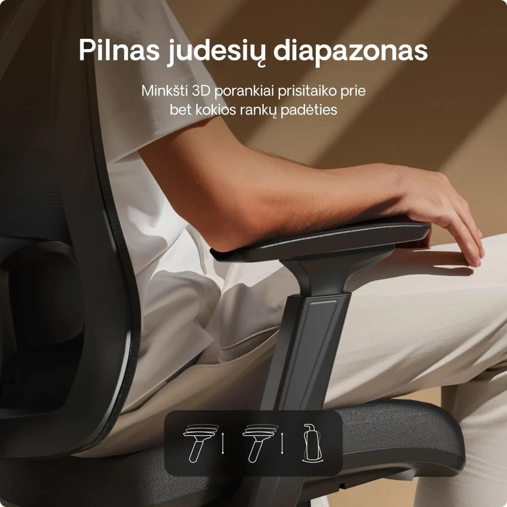 Biuro kėdė Desktronic SitPro Juoda, 3D porankiai, 10 reguliuojamų taškų, BIFMA sertifikatas