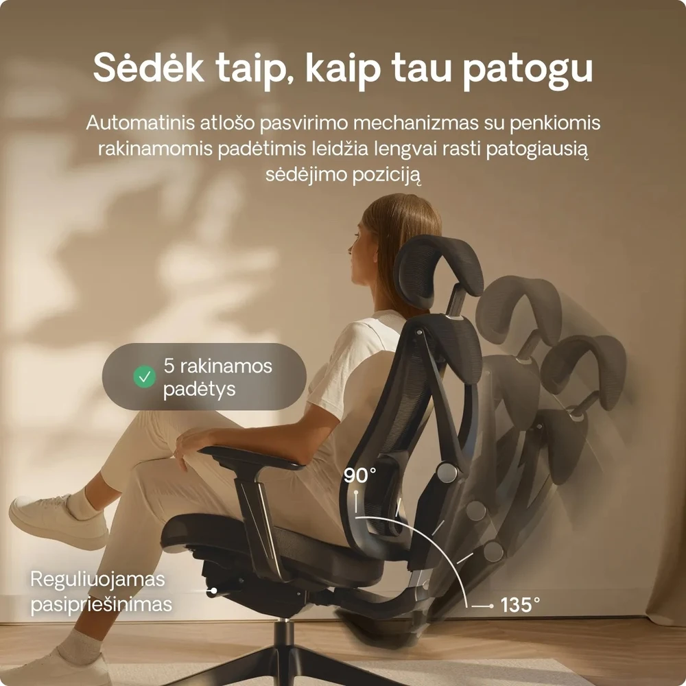 Biuro kėdė Desktronic SitPro Juoda, 3D porankiai, 10 reguliuojamų taškų, BIFMA sertifikatas