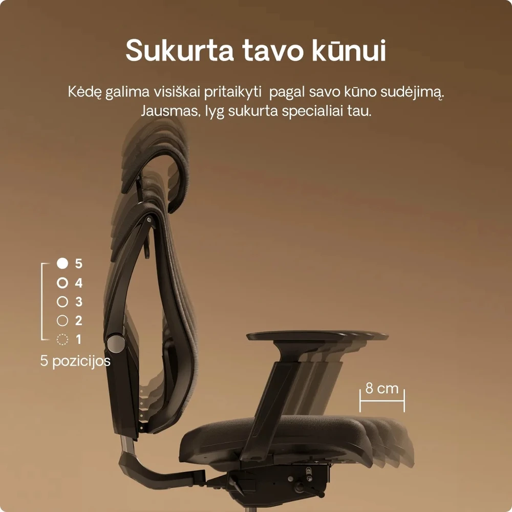 Biuro kėdė Desktronic SitPro Juoda, 3D porankiai, 10 reguliuojamų taškų, BIFMA sertifikatas