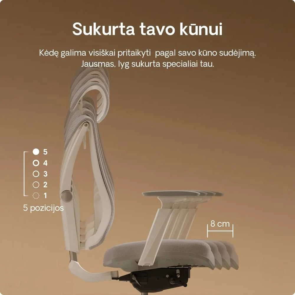Biuro kėdė Desktronic SitPro Pilka, 3D porankiai, 10 reguliuojamų taškų, BIFMA sertifikatas