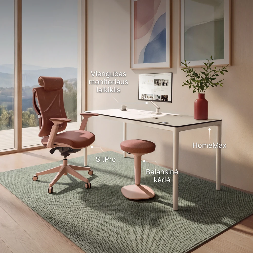 Biuro kėdė Desktronic SitPro Rožinė, 3D porankiai, 10 reguliuojamų taškų, BIFMA sertifikatas