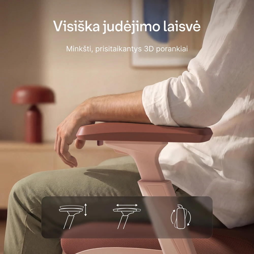 Biuro kėdė Desktronic SitPro Rožinė, 3D porankiai, 10 reguliuojamų taškų, BIFMA sertifikatas