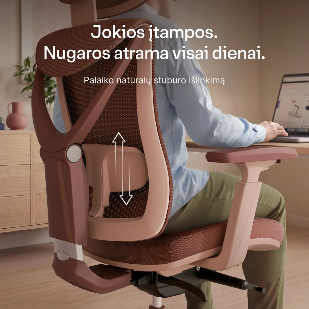 Biuro kėdė Desktronic SitPro Rožinė, 3D porankiai, 10 reguliuojamų taškų, BIFMA sertifikatas