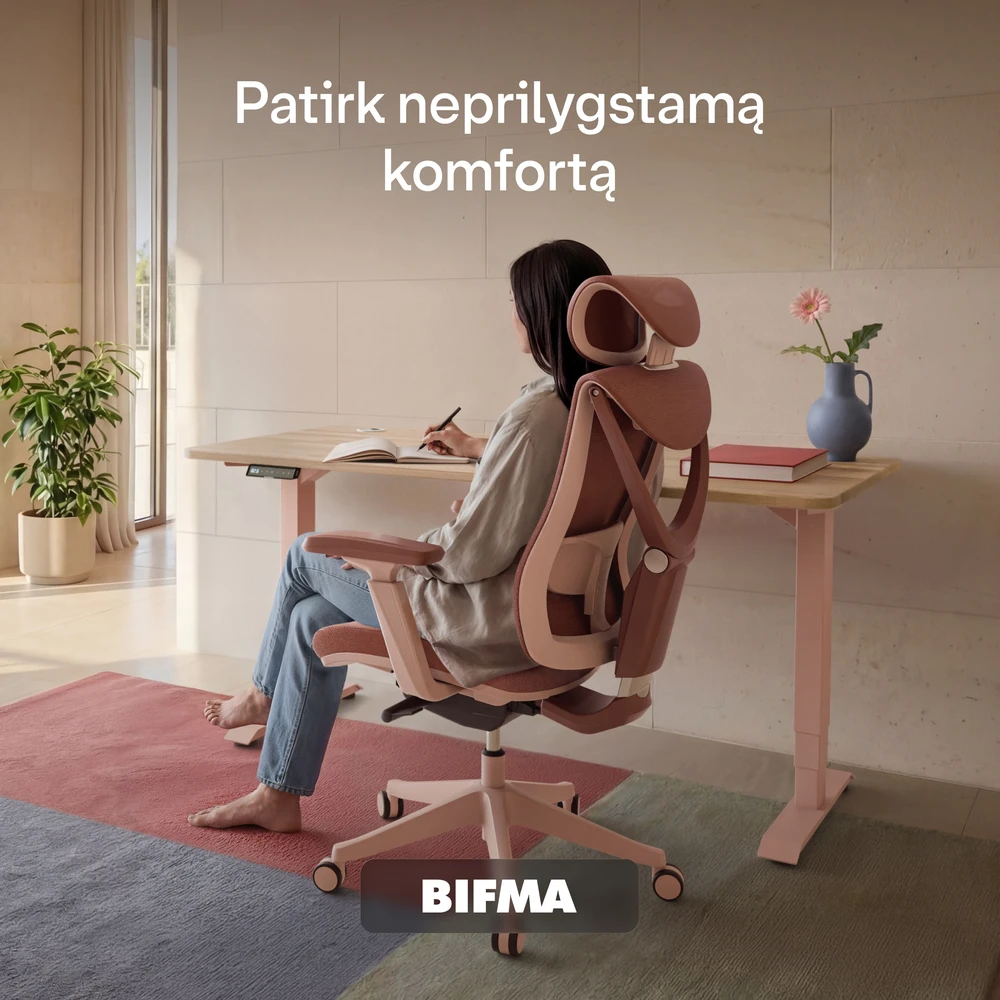 Biuro kėdė Desktronic SitPro Rožinė, 3D porankiai, 10 reguliuojamų taškų, BIFMA sertifikatas