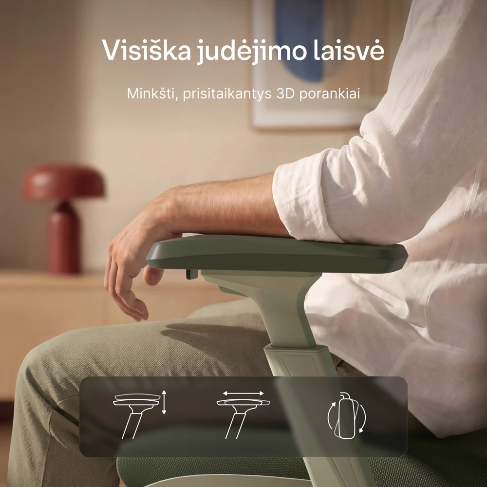 Biuro kėdė Desktronic SitPro Žalia, 3D porankiai, 10 reguliuojamų taškų, BIFMA sertifikatas