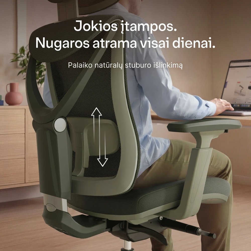 Biuro kėdė Desktronic SitPro Žalia, 3D porankiai, 10 reguliuojamų taškų, BIFMA sertifikatas