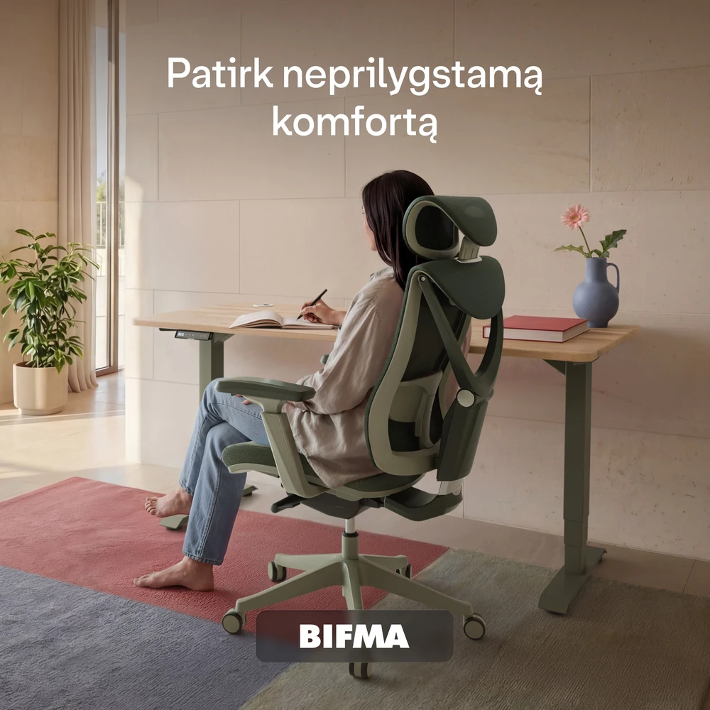 Biuro kėdė Desktronic SitPro Žalia, 3D porankiai, 10 reguliuojamų taškų, BIFMA sertifikatas