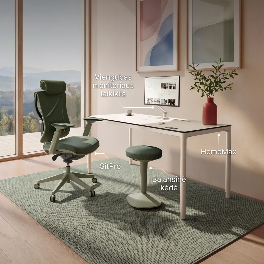 Biuro kėdė Desktronic SitPro Žalia, 3D porankiai, 10 reguliuojamų taškų, BIFMA sertifikatas