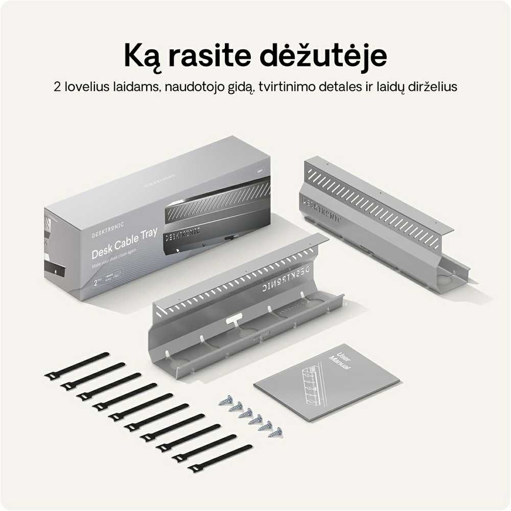 Desktronic Darbo stalo metalinis laidų laikiklis Pilkas