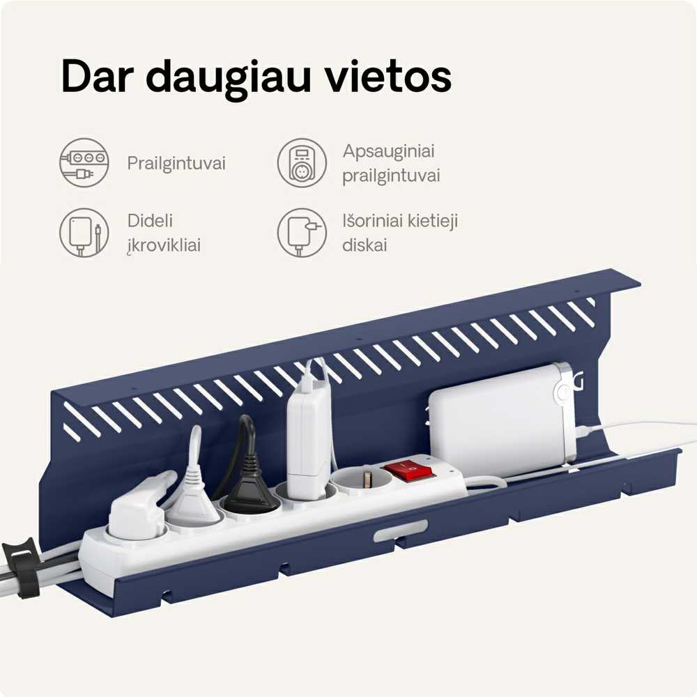 Desktronic Darbo stalo metalinis laidų laikiklis Mėlynas
