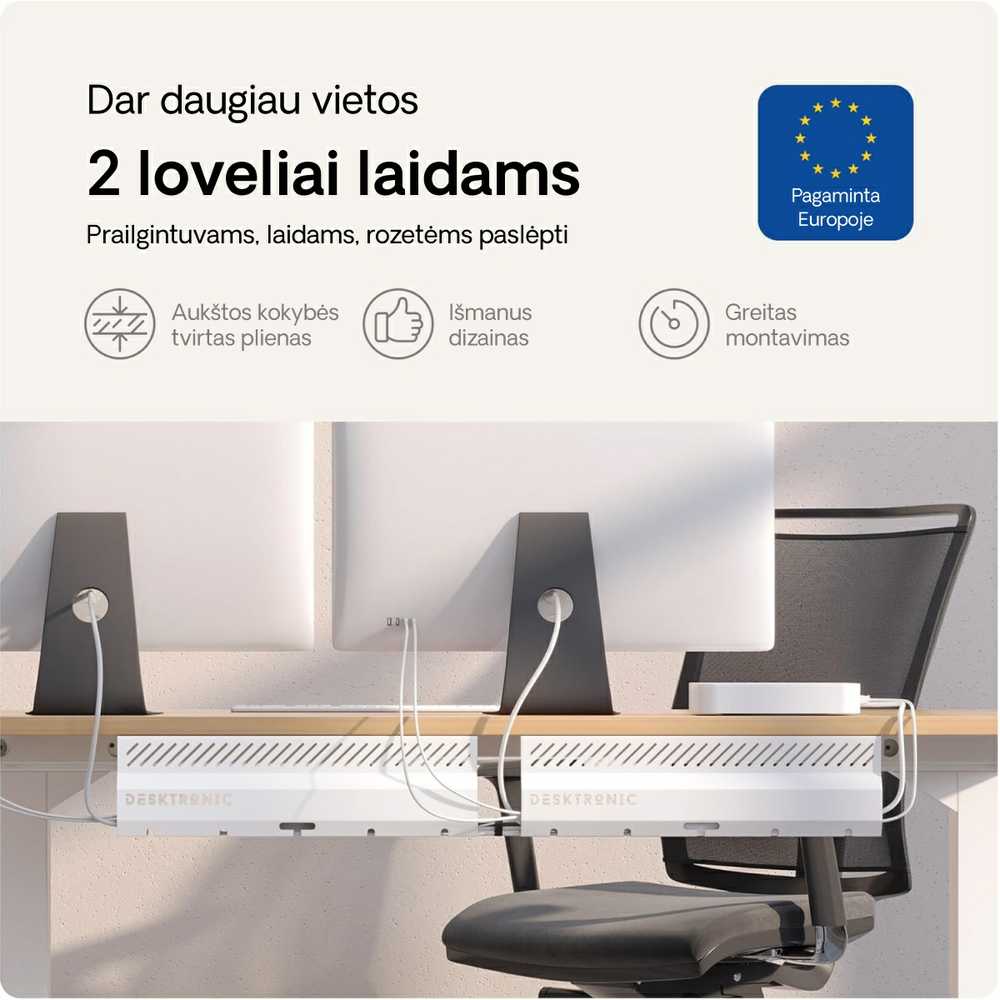 Desktronic Darbo stalo metalinis laidų laikiklis Baltas