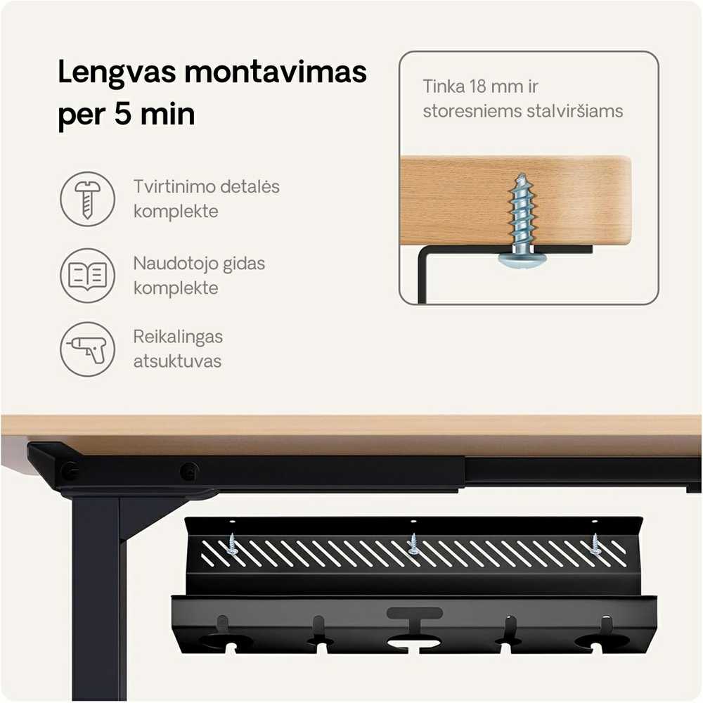 Desktronic Darbo stalo metalinis laidų laikiklis Juodas