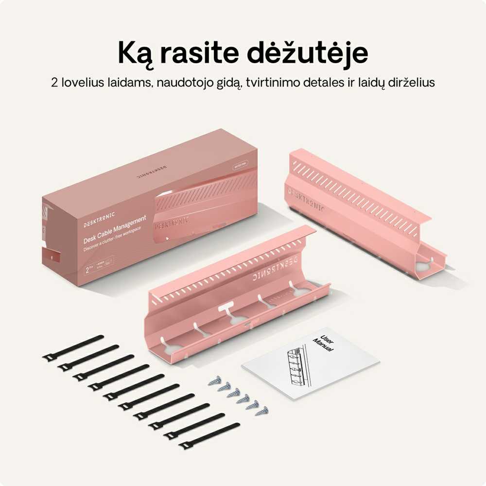 Desktronic Darbo stalo metalinis laidų laikiklis Rožinis