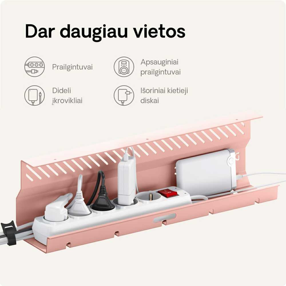 Desktronic Darbo stalo metalinis laidų laikiklis Rožinis