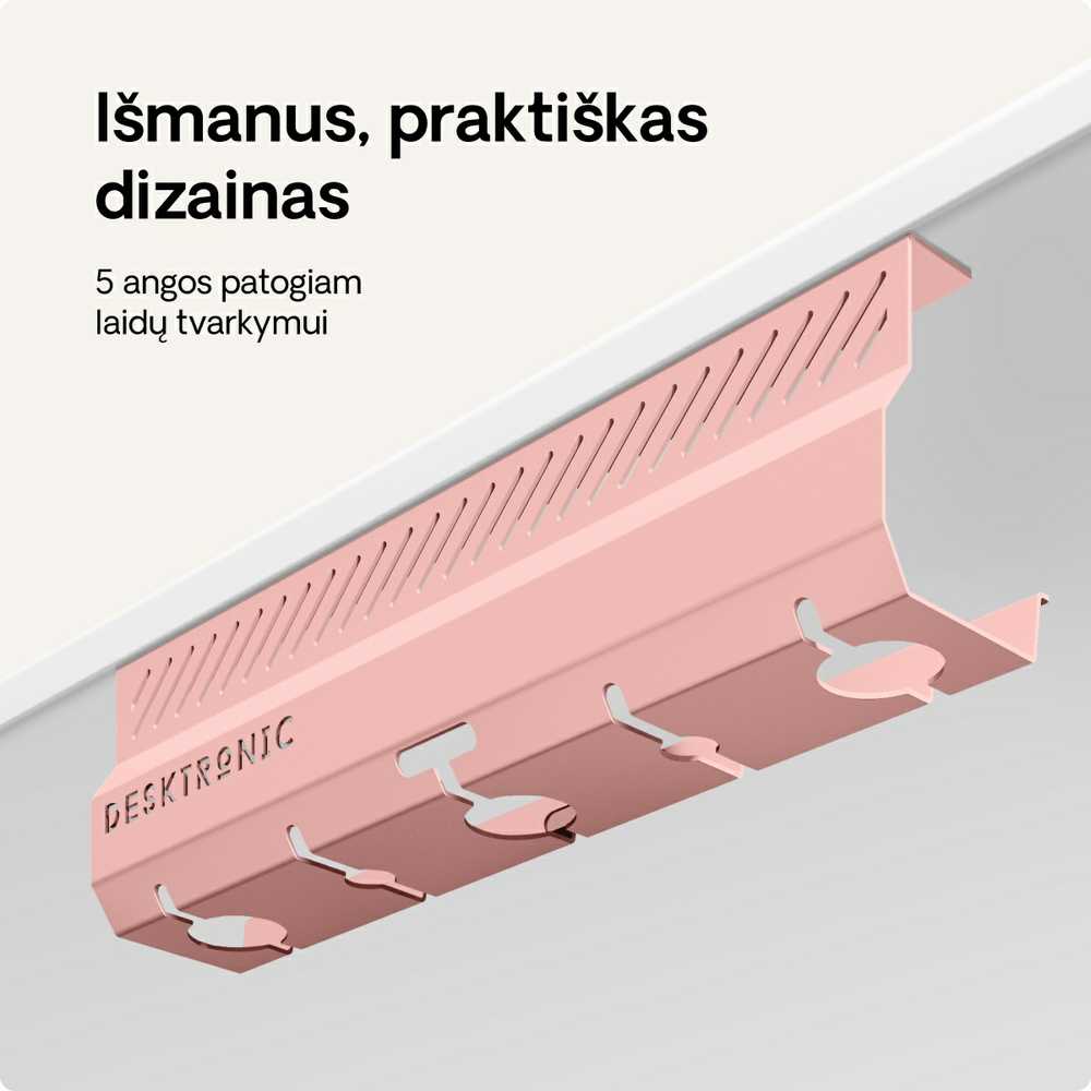 Desktronic Darbo stalo metalinis laidų laikiklis Rožinis