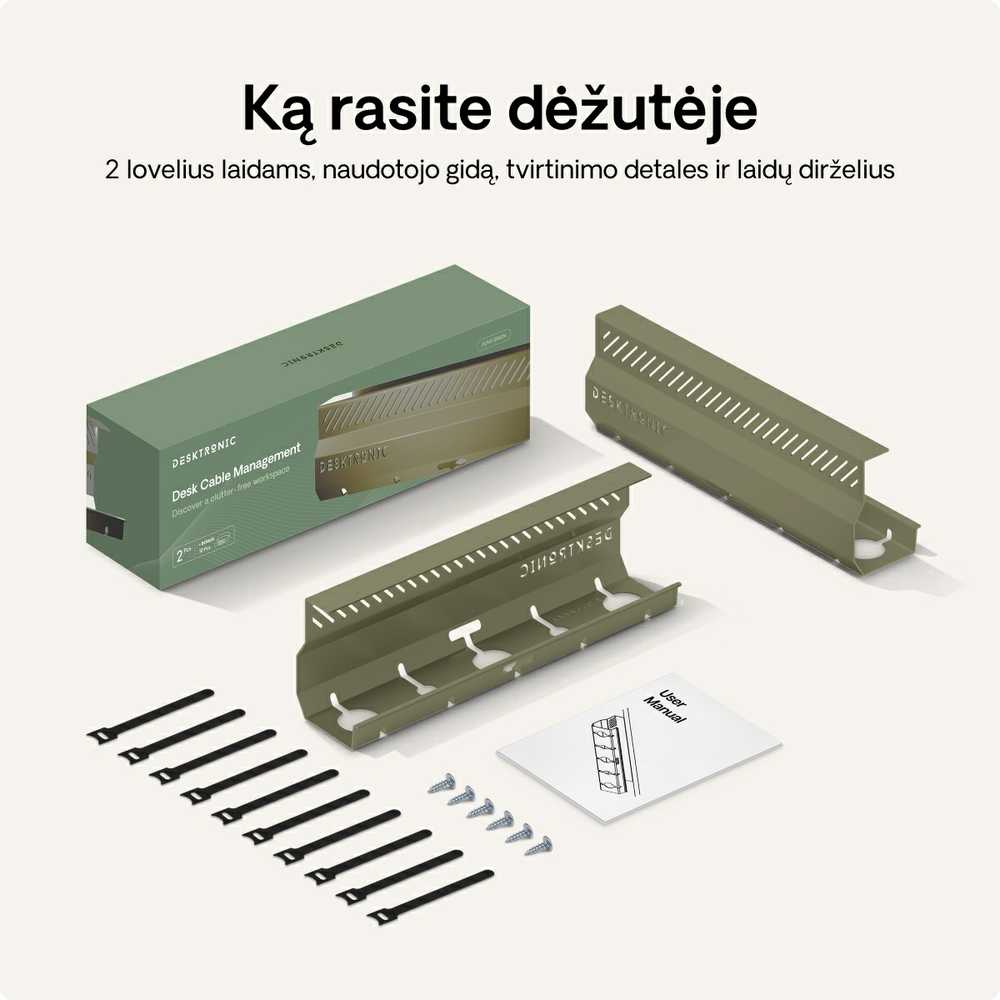 Desktronic Darbo stalo metalinis laidų laikiklis Žalias