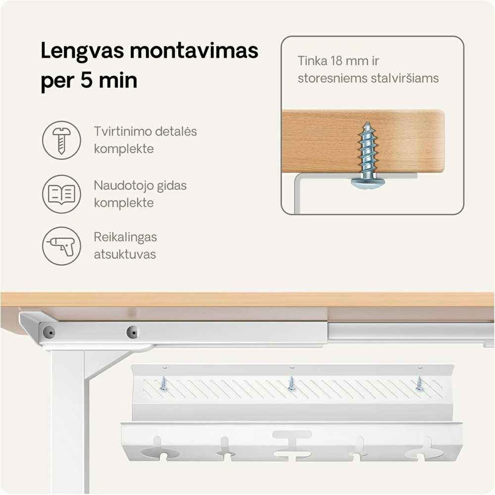 Desktronic Darbo stalo metalinis laidų laikiklis Baltas