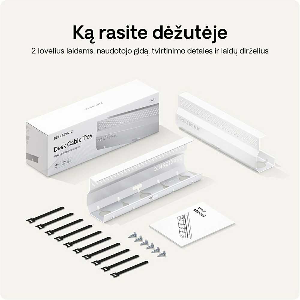 Desktronic Darbo stalo metalinis laidų laikiklis Baltas