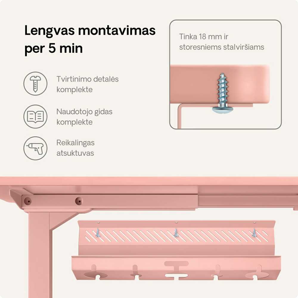 Desktronic Darbo stalo metalinis laidų laikiklis Rožinis