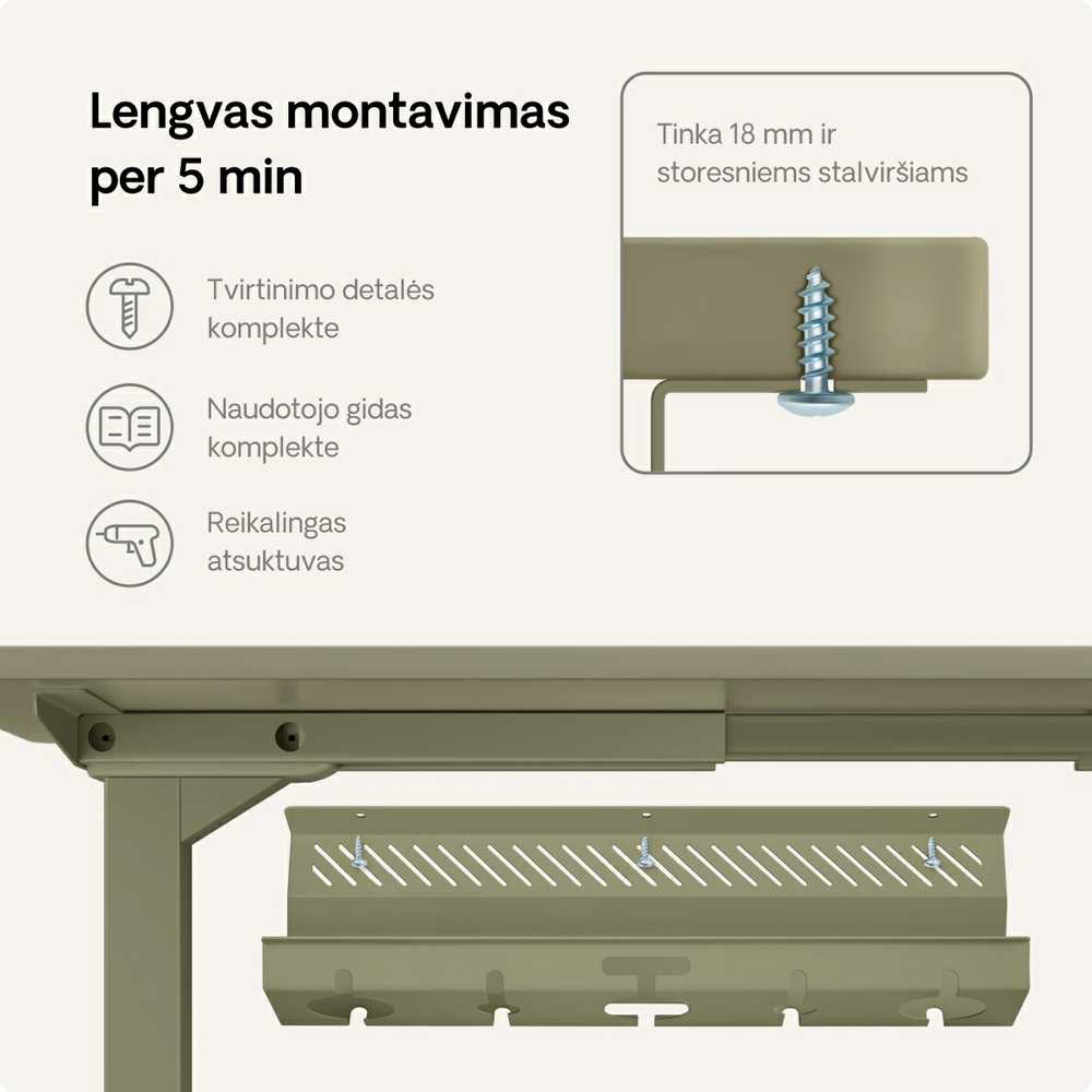 Desktronic Darbo stalo metalinis laidų laikiklis Žalias