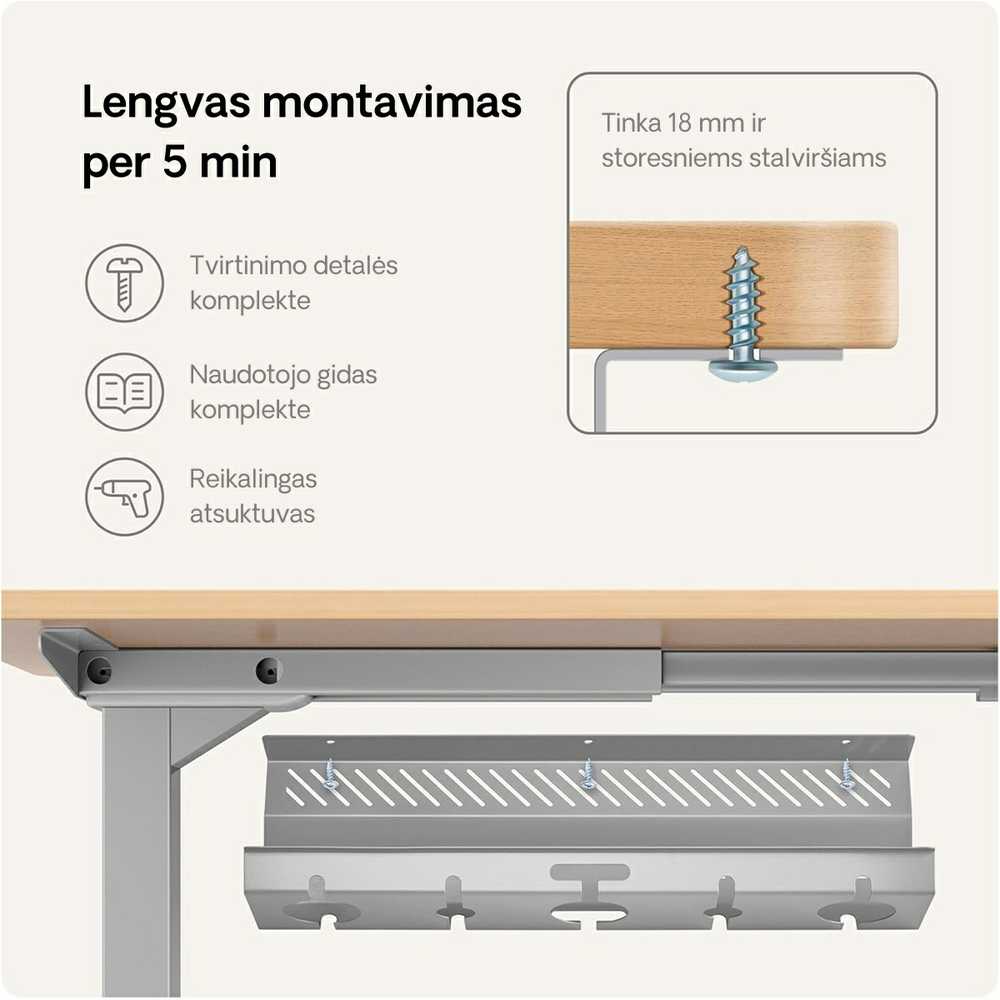 Desktronic Darbo stalo metalinis laidų laikiklis Pilkas