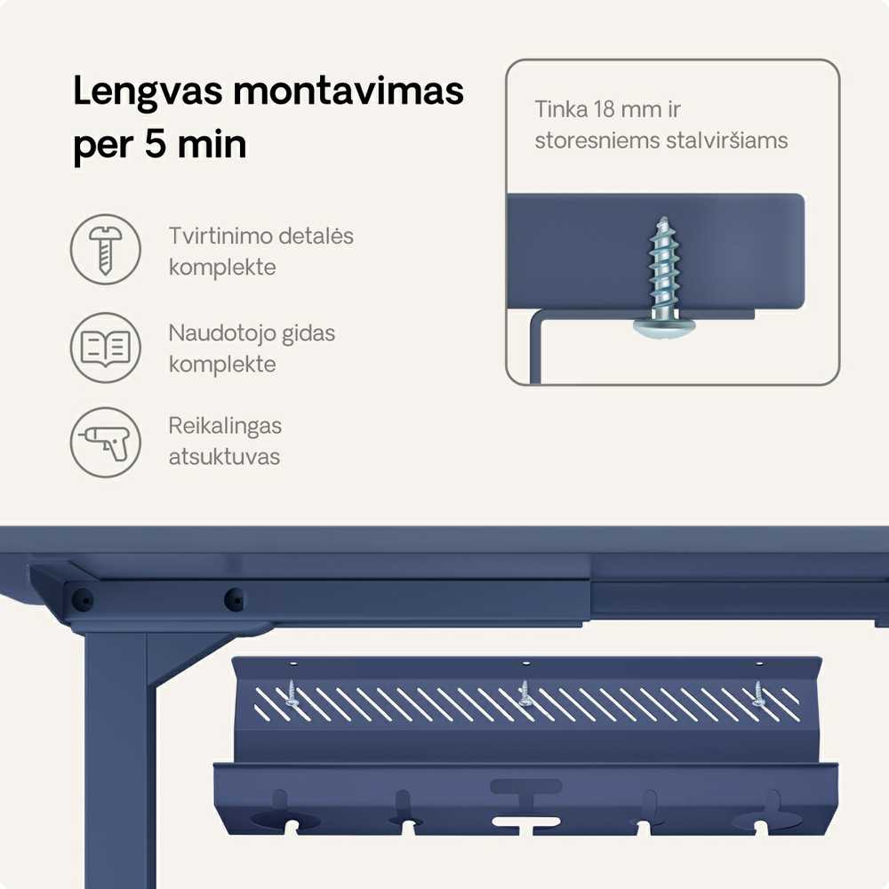 Desktronic Darbo stalo metalinis laidų laikiklis Mėlynas