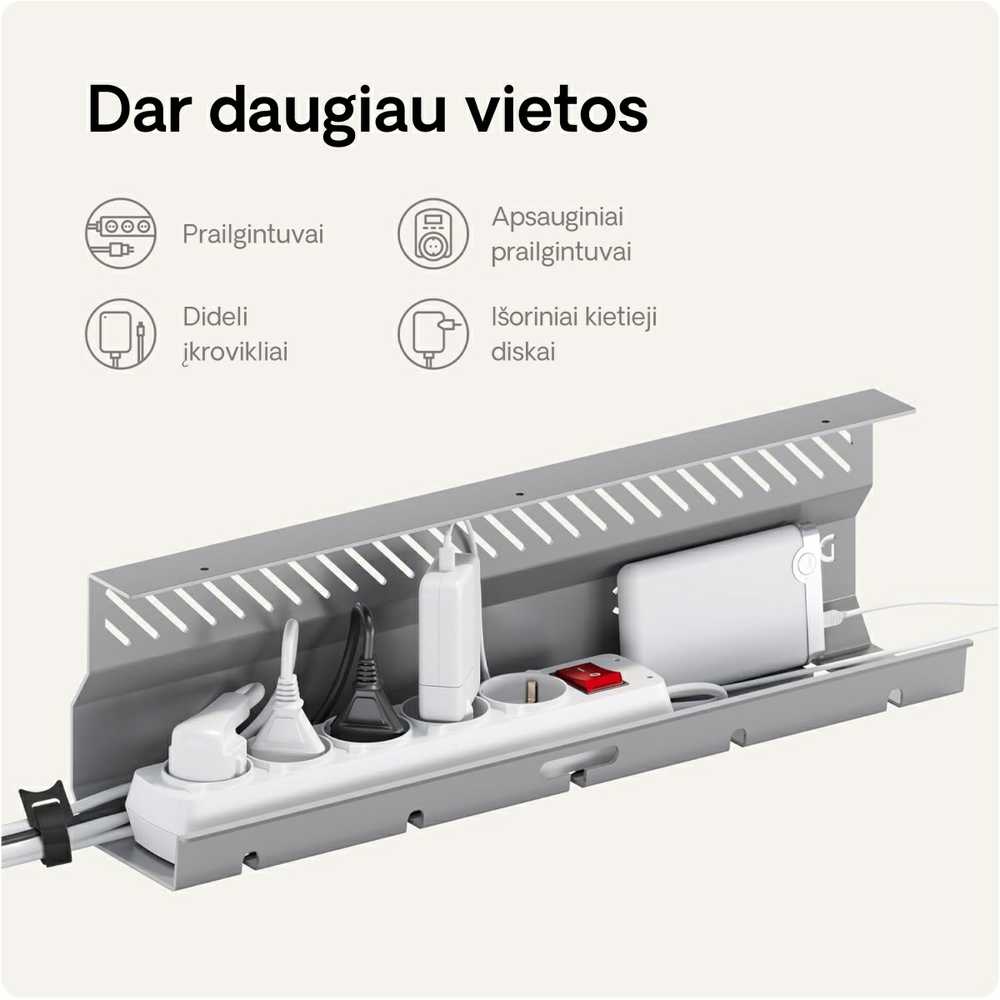 Desktronic Darbo stalo metalinis laidų laikiklis Pilkas