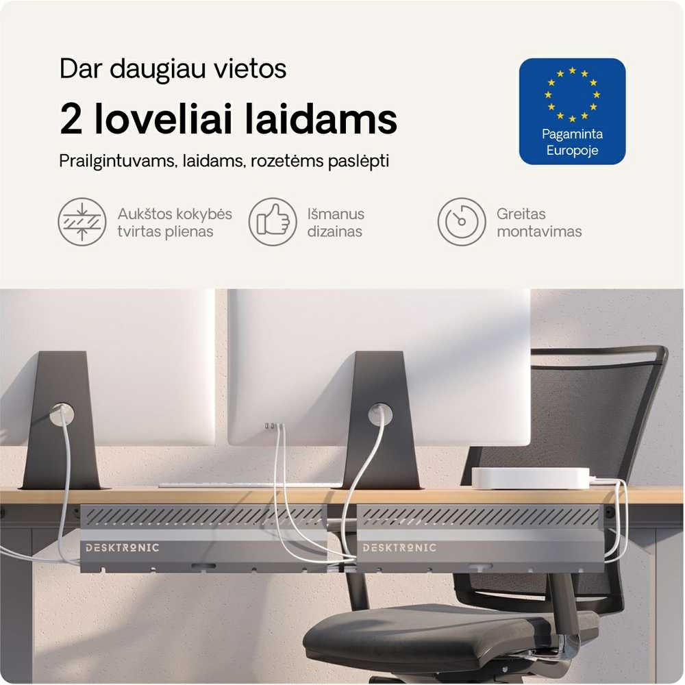 Desktronic Darbo stalo metalinis laidų laikiklis Pilkas
