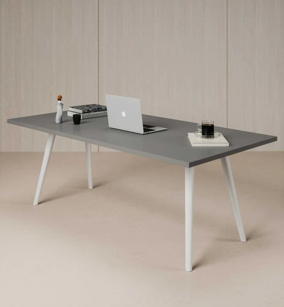 Pilkas 120x60cm stalviršis su baltais stalo pagrindais