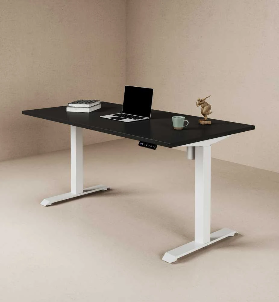 Juodas 200x80cm stalviršis su baltu reguliuojamu stovu