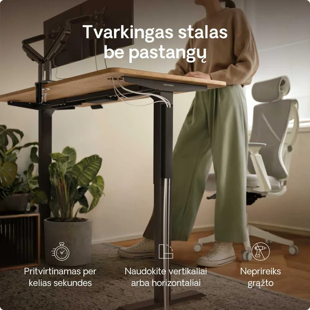 Juodas metalinis laidų lovelis po stalu