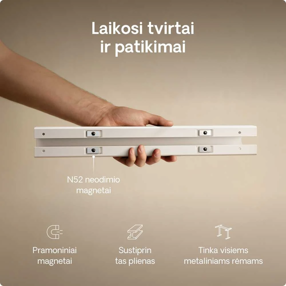 Baltas metalinis kabelių laikiklis su N52 magnetais