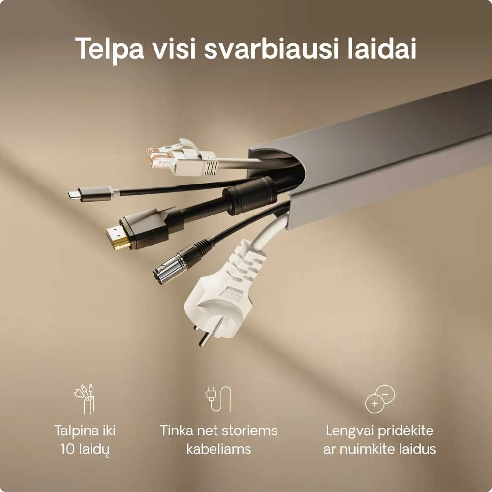 Desktronic Magnetinis darbo stalo laidų laikiklis, Metalinis, Pilkas