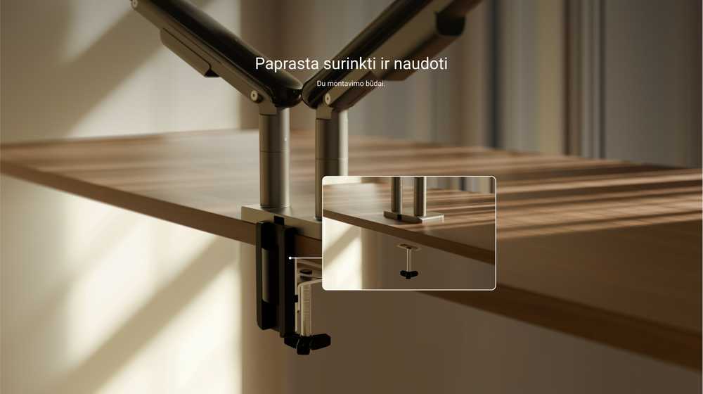 Desktronic Monitoriaus laikiklis dvigubas Juodas