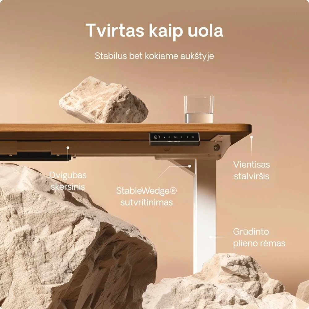 Elektrinis reguliuojamo aukščio stalas Desktronic HomePro Baltas/Riešutmedis, 120x60cm, Dvigubas motoras, USB ir USB-C įkrovimo lizdai