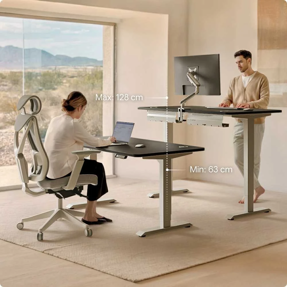 Elektrinis reguliuojamo aukščio stalas Desktronic HomePro Pilkas/Juodas, 140x70cm, Dvigubas motoras, USB ir USB-C įkrovimo lizdai