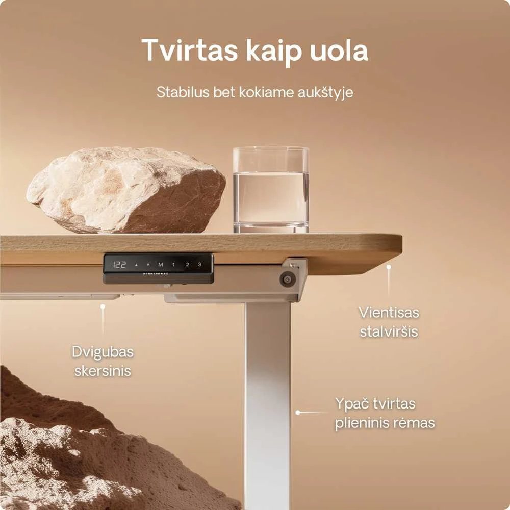Elektrinis reguliuojamo aukščio stalas Desktronic HomeOne Baltas/Ąžuolas, 160x80cm, Dvigubas motoras, USB ir USB-C įkrovimo lizdai