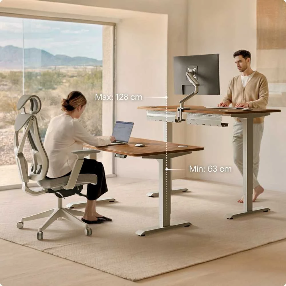 Elektrinis reguliuojamo aukščio stalas Desktronic HomePro Pilkas/Riešutmedis, 200x80cm, Dvigubas motoras, USB ir USB-C įkrovimo lizdai