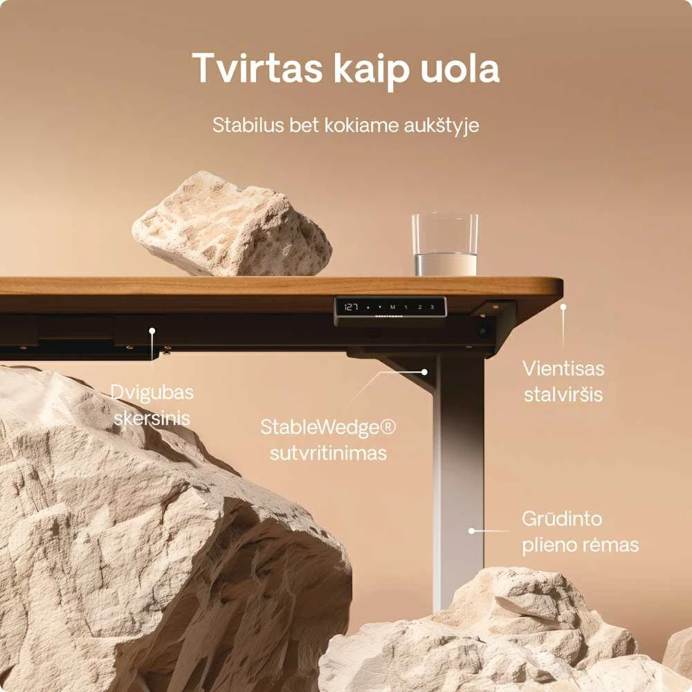 Elektrinis reguliuojamo aukščio stalas Desktronic HomePro Pilkas/Riešutmedis, 200x80cm, Dvigubas motoras, USB ir USB-C įkrovimo lizdai