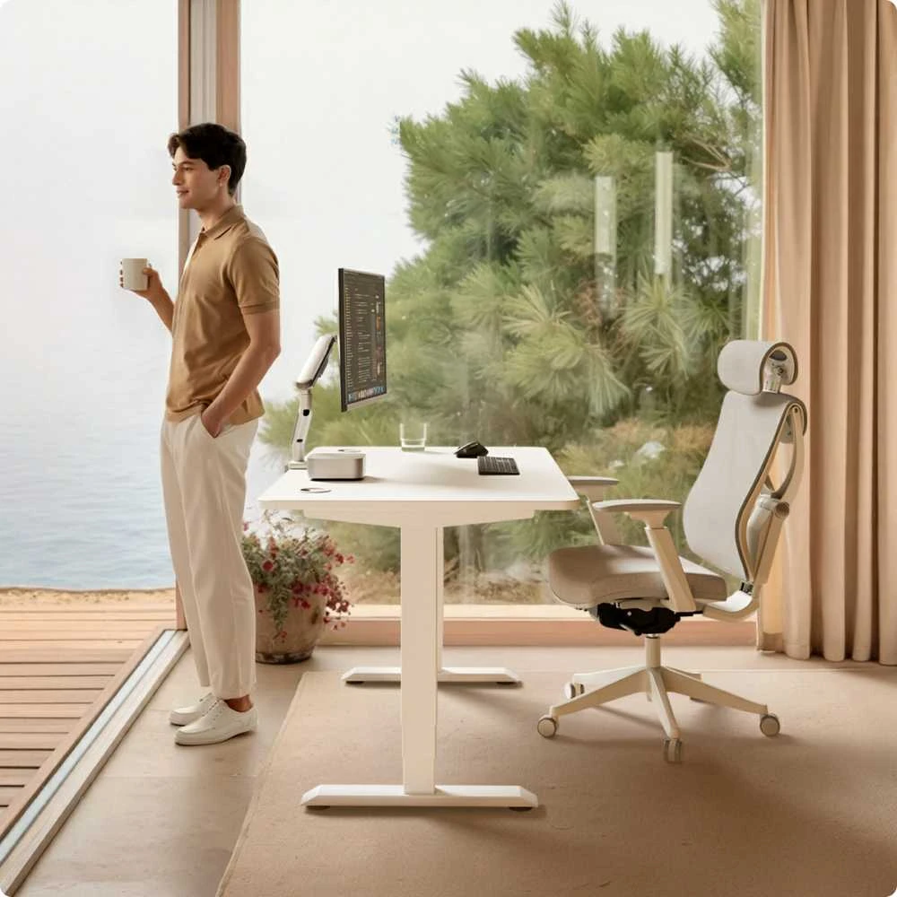Elektrinis reguliuojamo aukščio stalas Desktronic HomePro Baltas/Baltas, 120x60cm, Dvigubas motoras, USB ir USB-C įkrovimo lizdai