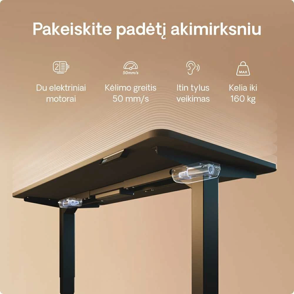 Elektrinis reguliuojamo aukščio stalas Desktronic HomePro Juodas/Juodas, 140x70cm, Dvigubas motoras, USB ir USB-C įkrovimo lizdai