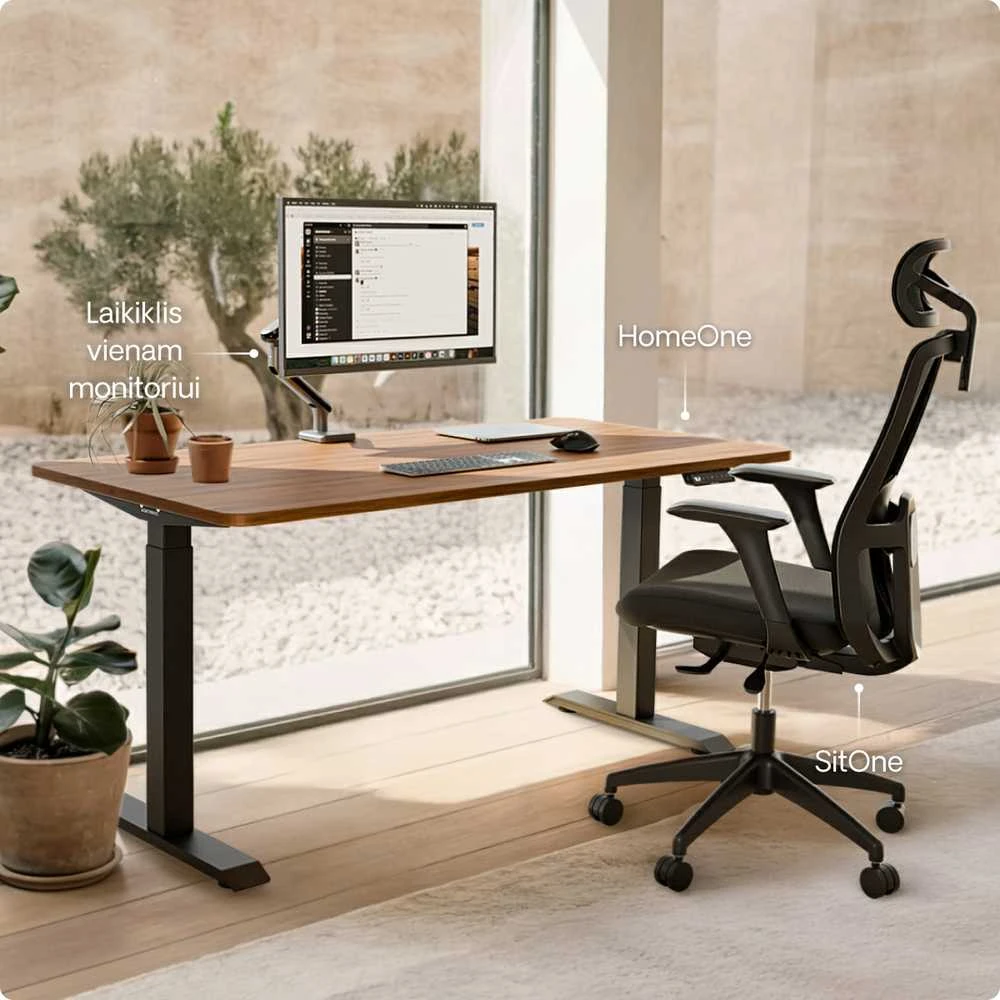 Elektrinis reguliuojamo aukščio stalas Desktronic HomeOne Juodas/Riešutmedis, 120x60cm, Dvigubas motoras, USB ir USB-C įkrovimo lizdai