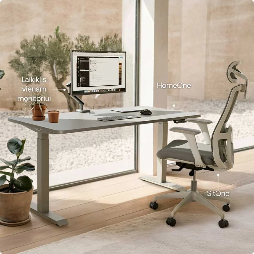 Elektrinis reguliuojamo aukščio stalas Desktronic HomeOne Pilkas/Pilkas, 140x70cm, Dvigubas motoras, USB ir USB-C įkrovimo lizdai