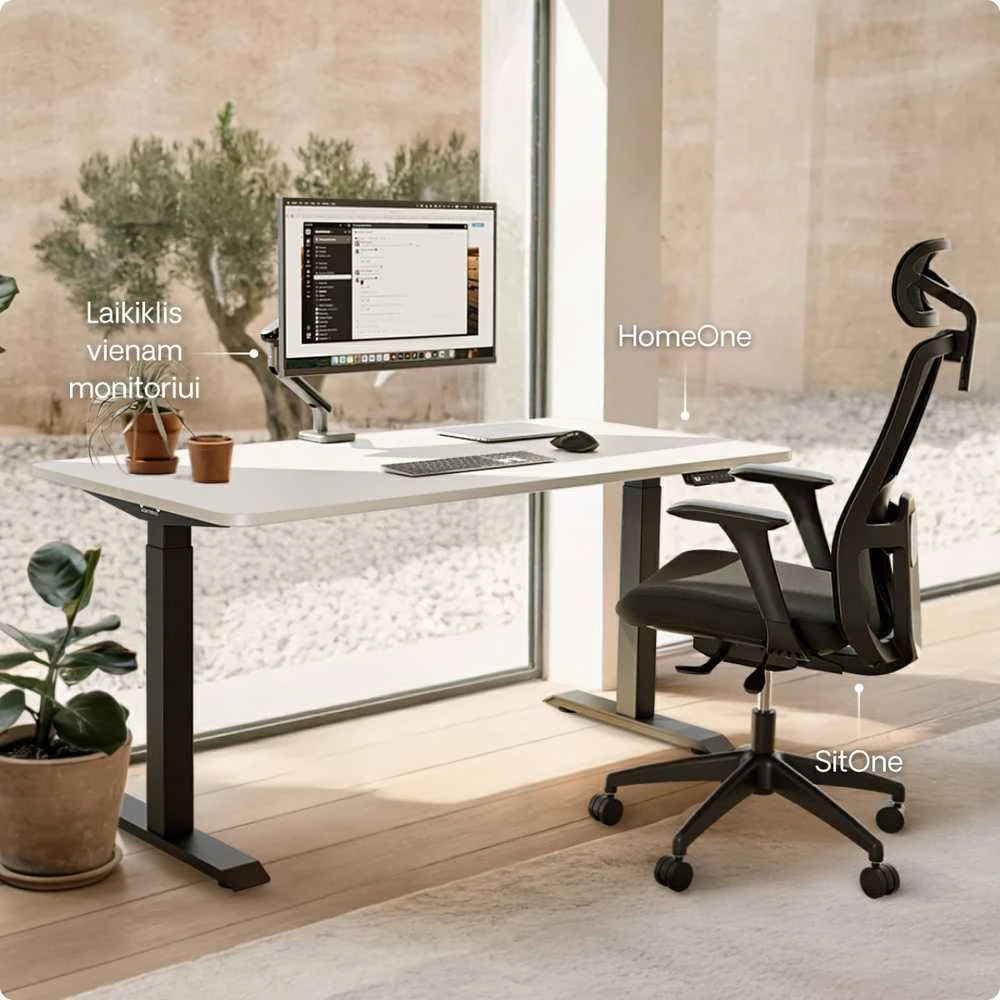 Elektrinis reguliuojamo aukščio stalas Desktronic HomeOne Juodas/Baltas, 140x70cm, Dvigubas motoras, USB ir USB-C įkrovimo lizdai