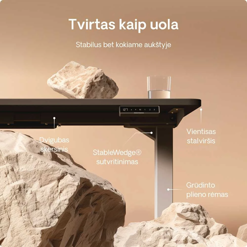 Elektrinis reguliuojamo aukščio stalas Desktronic HomePro Pilkas/Juodas, 140x70cm, Dvigubas motoras, USB ir USB-C įkrovimo lizdai
